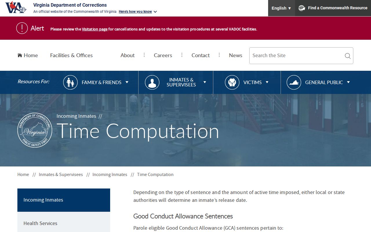 Richmond County projected release date and VADOC earned-time computation