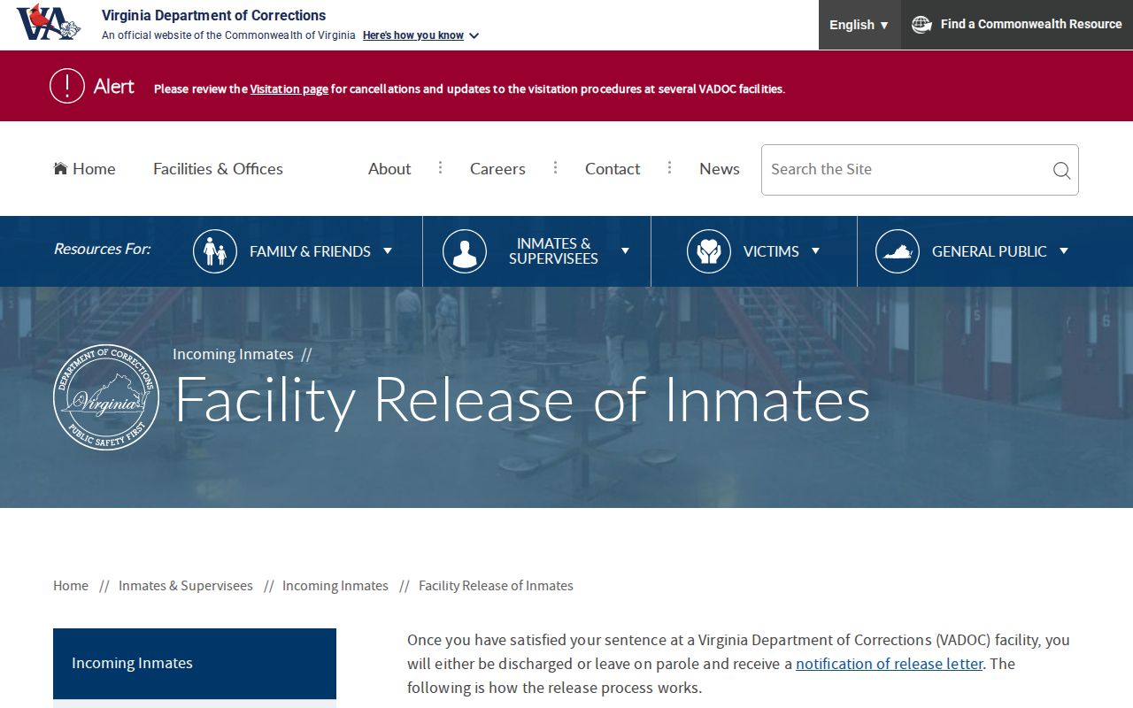 Haynesville Correctional Center VADOC release documents and timing