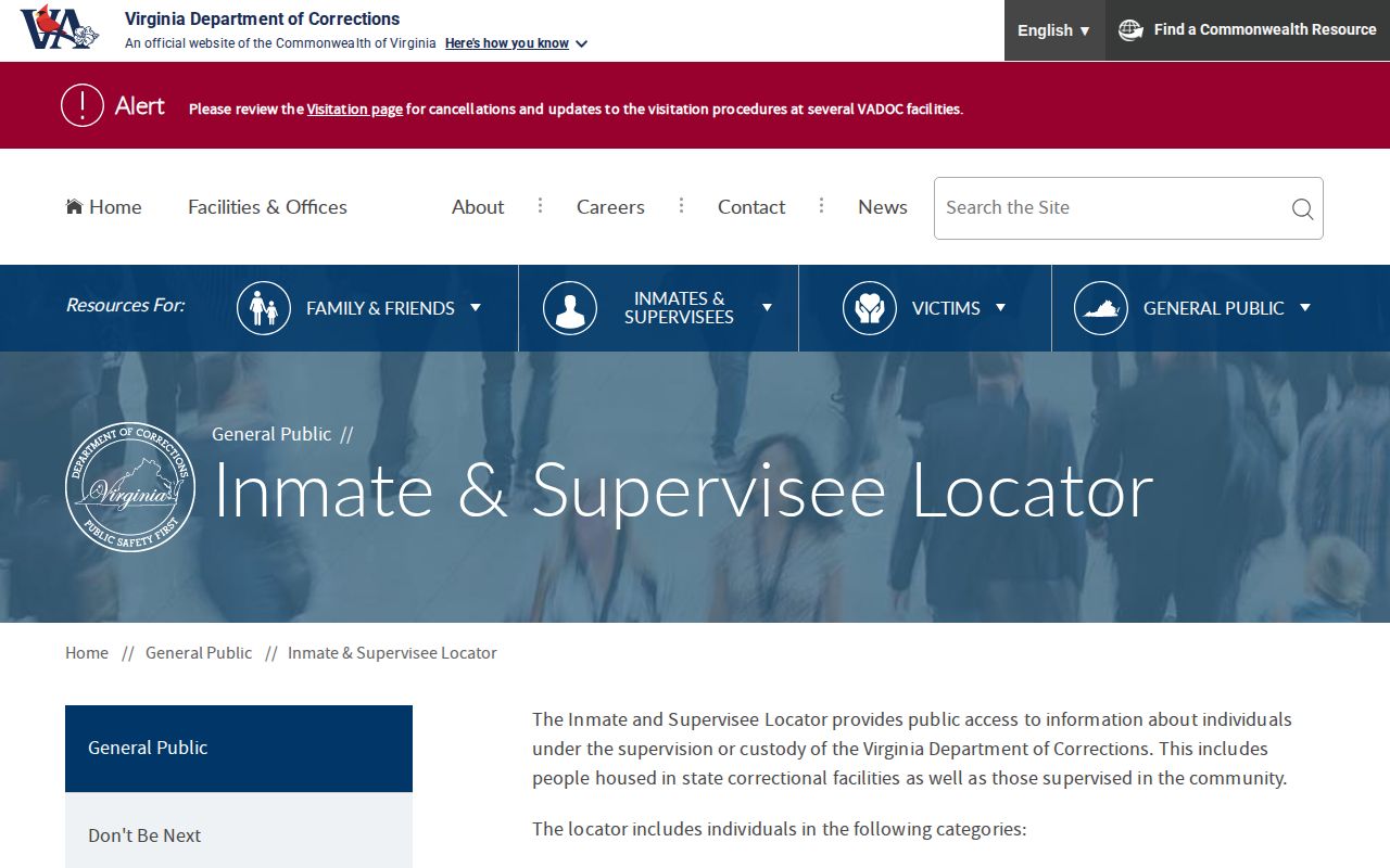 Richmond County projected release date search through the VADOC locator