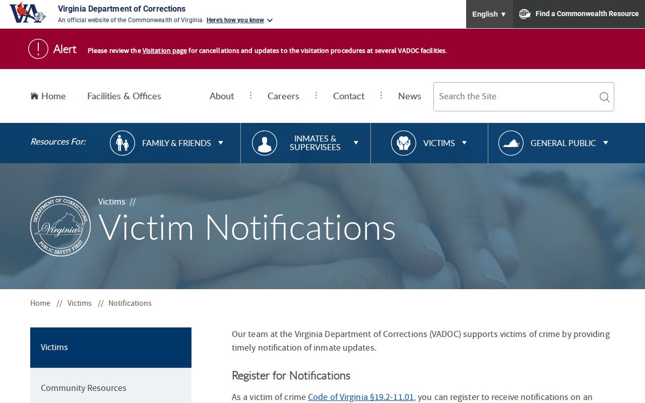 Richmond County state-prison NAAVI anticipated and actual release notices